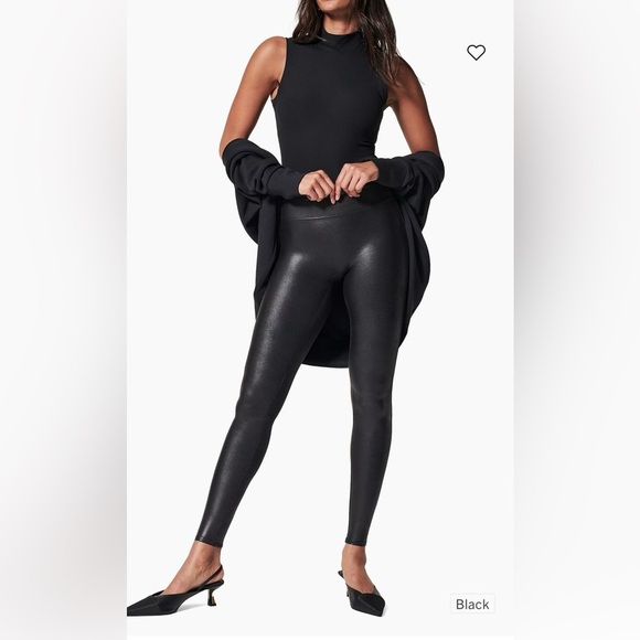 Spanx Faux Leather Shimmer Leggings Black L - Picture 1 of 5